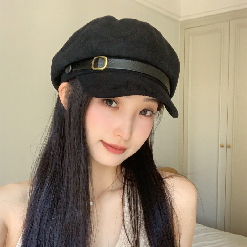 慕斯棕棕~秋冬新款麂皮绒复古贝雷帽女韩系气质时尚显脸小八角帽|undefined