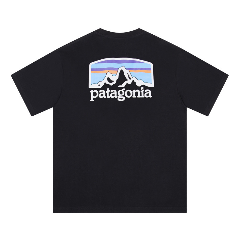 Cross-Border Patagoni Patagonia Mountain Print Short-Sleeved Casual Loose Outdoor Round Neck T-Shirt for Men
