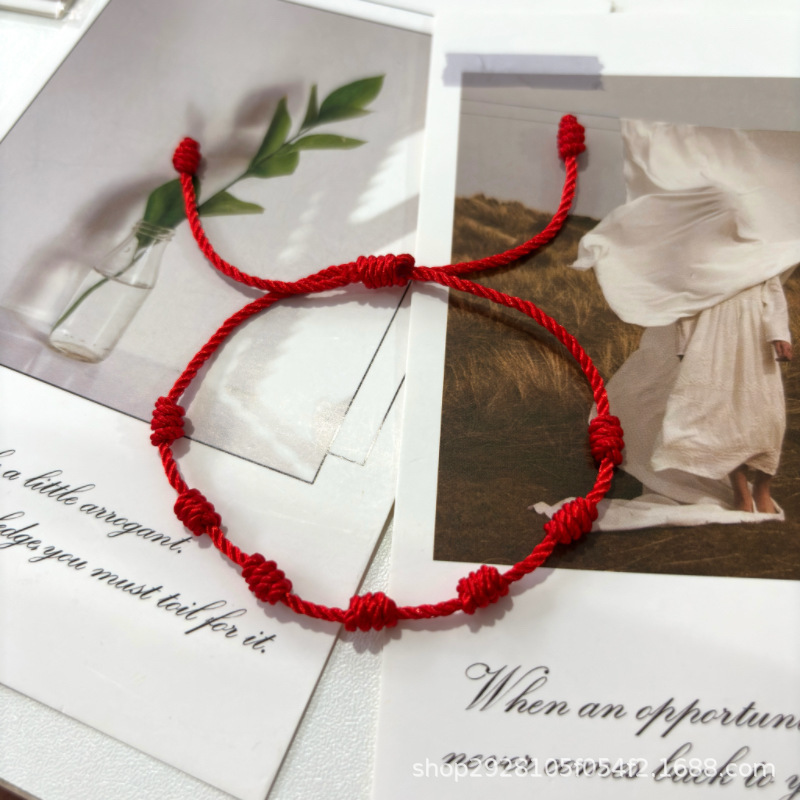 2024 new cross-border Amazon hot seven-section woven bracelet handmade red hand rope in stock wholesale