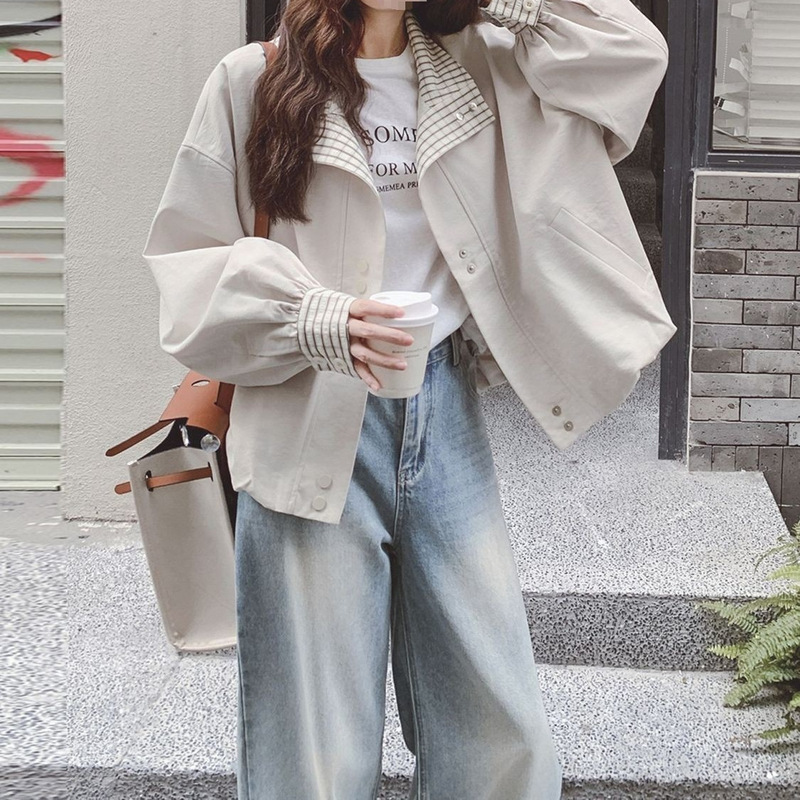 Off-white short jacket, women's autumn new casual style, trendy and stylish, suitable for petite figures, Korean casual style