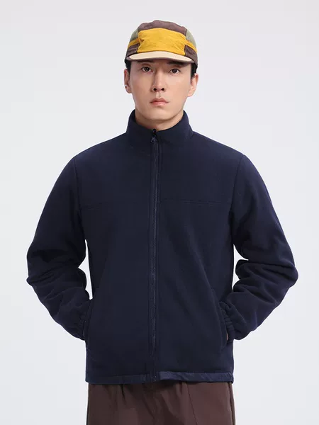 Reversible hunting jacket made of polar fleece composite with silver fox fur, student training uniform, unisex sports jacket