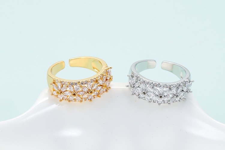 Geometric Pattern Unisex Gender Korean Micro-inlaid Zircon Flower Diamond Petals Personalized Open Ring