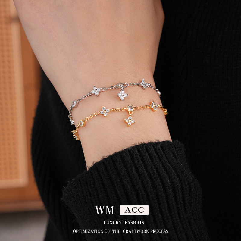 Zircon diamante pulsera de flores de moda de viaje versátil pulsera lujo ligero de alta calidad fábrica de joyas de moda
