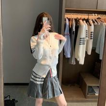 TB女士春秋季新款V领针织开衫修身百搭休闲王*凌同款四扣开衫