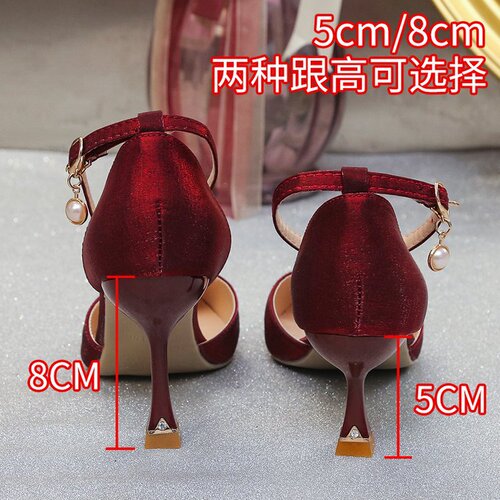 2025 Spring New Fine Heel Pointed Toe Single Strap Hollow High Heels Silk Satin Little Women's Shoes Wholesale