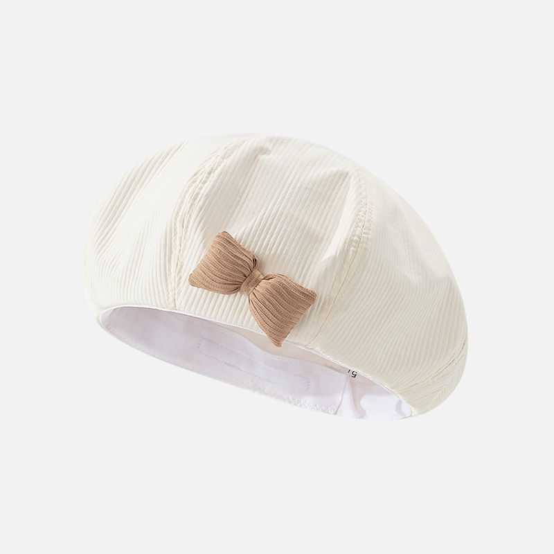 Cappello donna autunno e inverno tinta unita fiocco berretto genitore-bambino coreano versione bianco dolce bocciolo cappello retrò pittore cappello_voghion.com