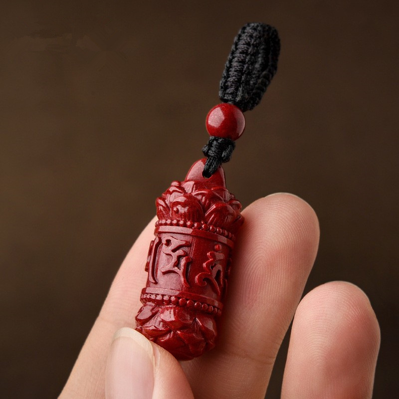 朱砂六字真言吊坠并蒂莲钥匙扣挂件钥匙链莲花六字真言桶珠手机链