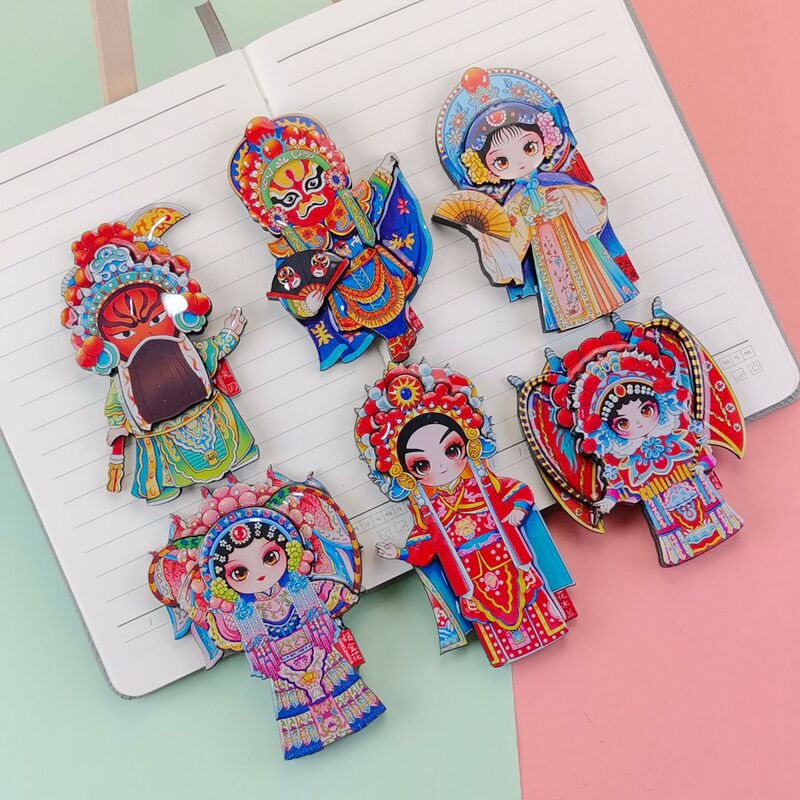 Manufacturer Wholesale Wooden Three-Layer Peking Opera Facial Makeup Refrigerator Magnet Chinese Style National Trend Classical Cultural and Creative Gift Q Version Magnet