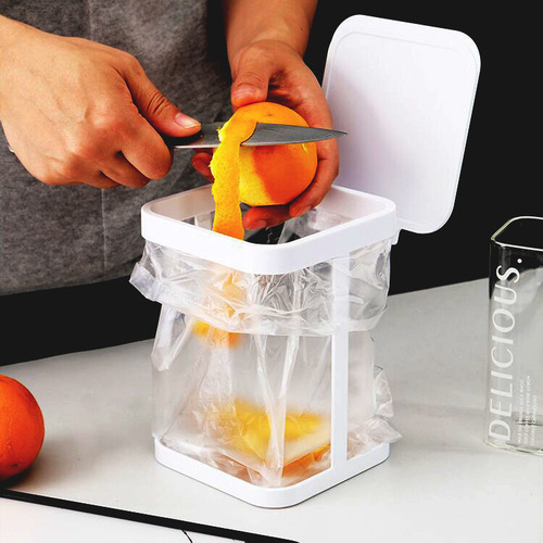 VHM7 bedroom mini square iron garbage rack home kitchen countertop floor-standing small trash can with lid storage