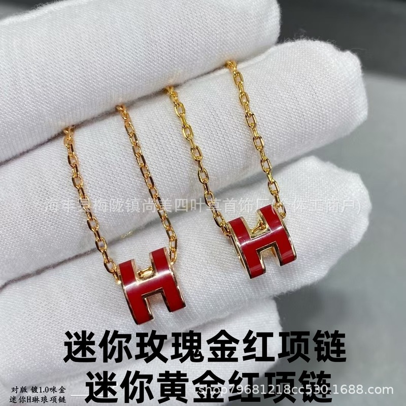 精工版V金H珐琅大号项链女mini锁骨链吊坠高级时尚百搭流行女耳钉|undefined