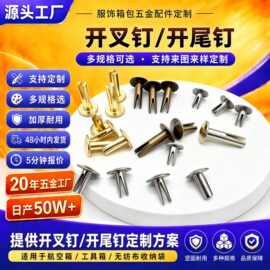 供应开叉钉两脚钉 分叉钉 拉杆箱铆钉 箱包五金配件批发生产