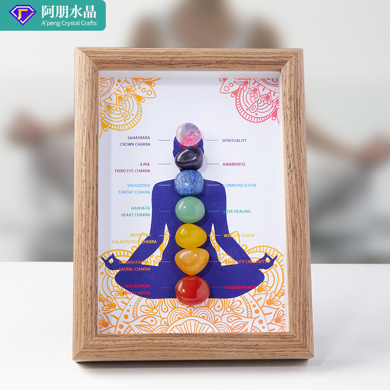 Cross-border natural colorful crystal yoga stone photo frame table crystal stone photo frame home desktop decoration ornaments wholesale