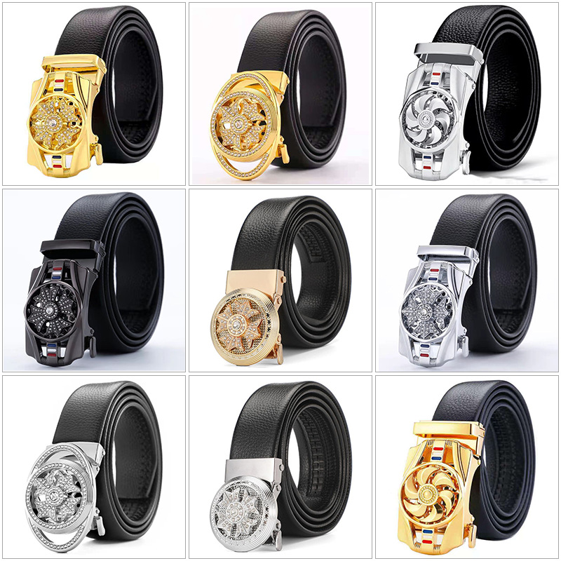 Popular online popular men's automatic buckle belt double edge all-match diamond-embedded rotating belt factory wholesale