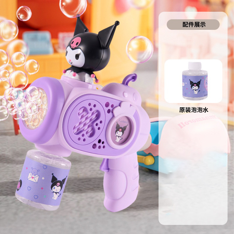 Máquina de burbujas Sanrio nueva máquina de burbujas eléctrica de mano genuina muñeca de red de burbujas pistola de burbujas juguetes al aire libre