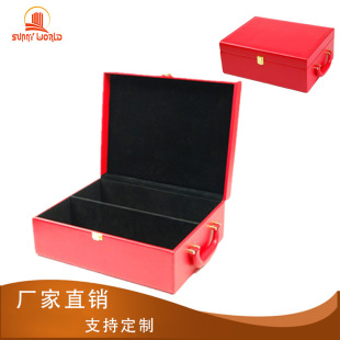 High-End Customized Red Wine Gift Box Leather Metal Buckle Bevel Bag Leather Packaging Double Wine Packaging Box
