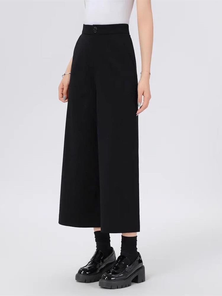 Quần culottes nữ ống rộng cạp chun co giãn bốn chiều kiểu dáng cổ điển — nâu chi tiết 1