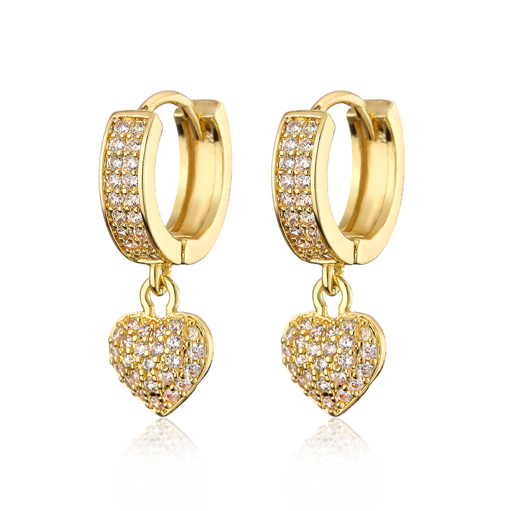 Summer small fresh cute earrings with zircon heart-shaped