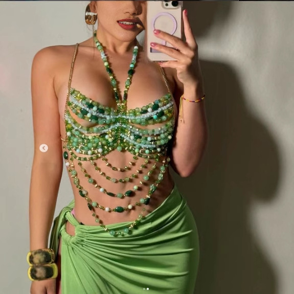 Acrylic Beaded Halter Versatile Hollow Body Chain Niche Bra Sexy Colorful Bead Tube Top for Women Acrylic Beaded Halter Versatile Hollow Body Chain Niche Bra Sexy Colorful Bead Tube Top for Women