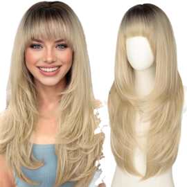 亚马逊新款假发女 齐刘海大波浪长卷发化纤头套body wave hair