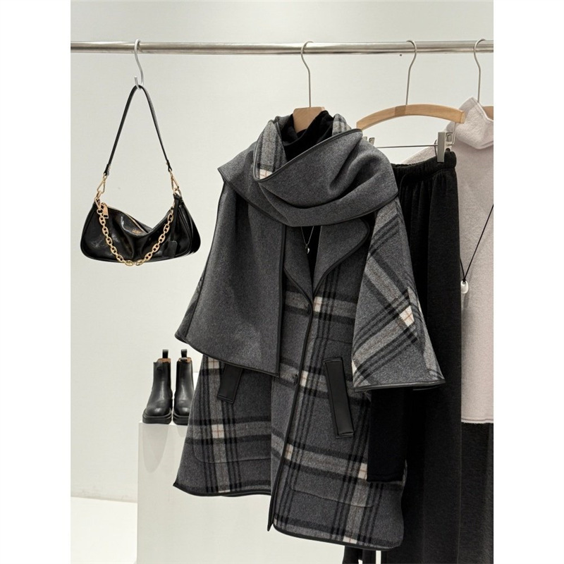 Bargain! Sheep Wool + Alpaca Wool! Mall Price 1.9K+ Gray Plaid Wool Cape Coat for Women