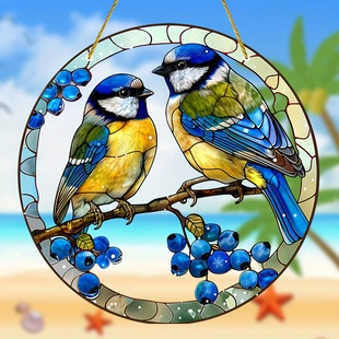 Elegant Blue Head Parrot Light Trap -8 Inch Stained Glass Style Crystal Window Hanging, Home & Flower