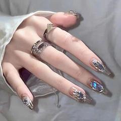 跨境小紅書同款透咖極光穿戴甲爆閃辣妹長款可拆卸假指甲成品貼片