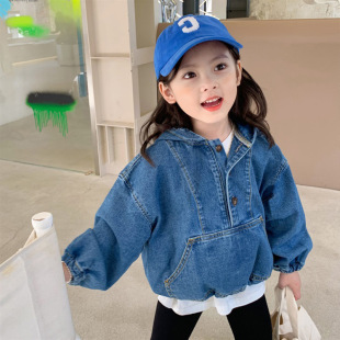 Girls' Denim hooded coat 2021 Autumn New Korean style zipper Western style all-match children's coat trendy 52060