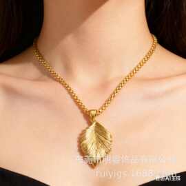 欧美跨境不锈钢树叶项链饰品轻奢小众DIY饰品配件24K真空真金电镀
