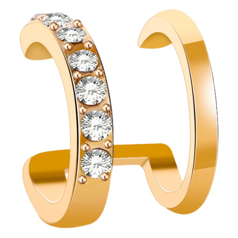 Korean Style Simple Line Diamond Ear Clip Fashion Double C Ear Clip Double U-shaped Ear Clip Cross-border Supply
