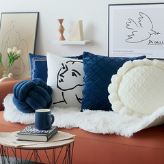 Throw pillow case light luxury modern simple light luxury sofa velvet ins bedside waist pillow cushion homestay blue