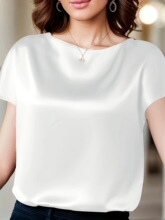 E 72021 Silk Satin Short Sleeve T-Shirt ��˿����T�� �羳����