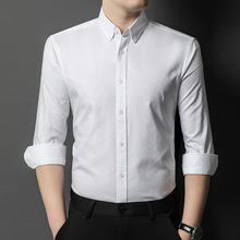 高端棉质牛津纺男士长袖衬衫春季新款职业工装百搭天丝时尚衬衣男