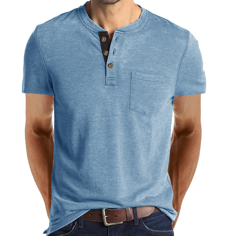 Camiseta táctica de manga corta con cuello redondo Henry para hombre de Amazon, camiseta polo clásica informal europea y americana para hombre