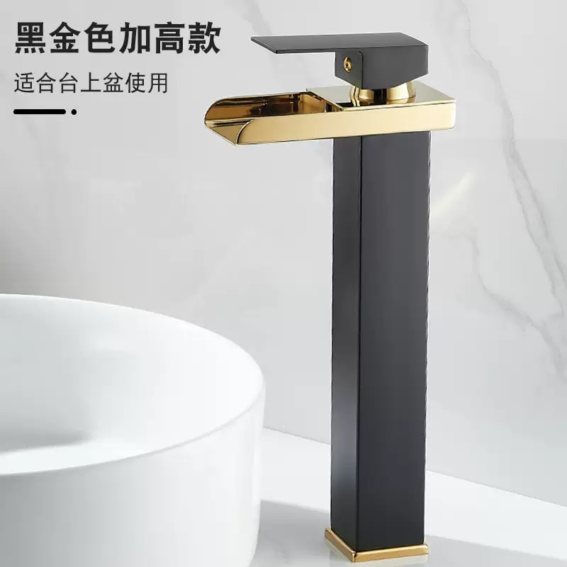 Grifo de Caño Ancho Tipo Cascada de Acero Inoxidable Mezclador de Agua Fría y Caliente para Lavabo