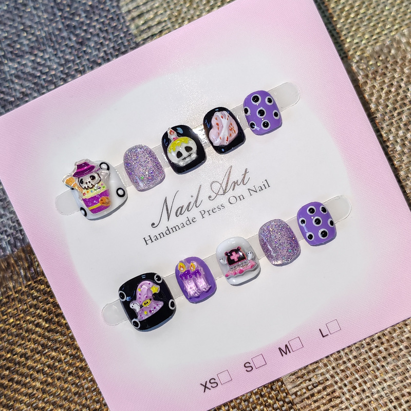 Children's nail stickers for ages 3-6-12, cross-border Halloween nail art for kids, funny ghost nail designs for girls