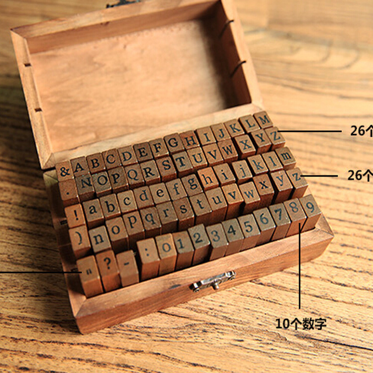 大小写字母印章盒装创意数字系列手账印章木质印画日期编号小印章