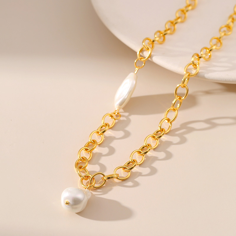 Plating Design Elegant Geometric Copper Plating Freshwater Pearl Necklace