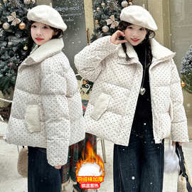 女童甜美波点棉服2025冬季新款加厚面包服棉袄翻领短款棉衣外套潮