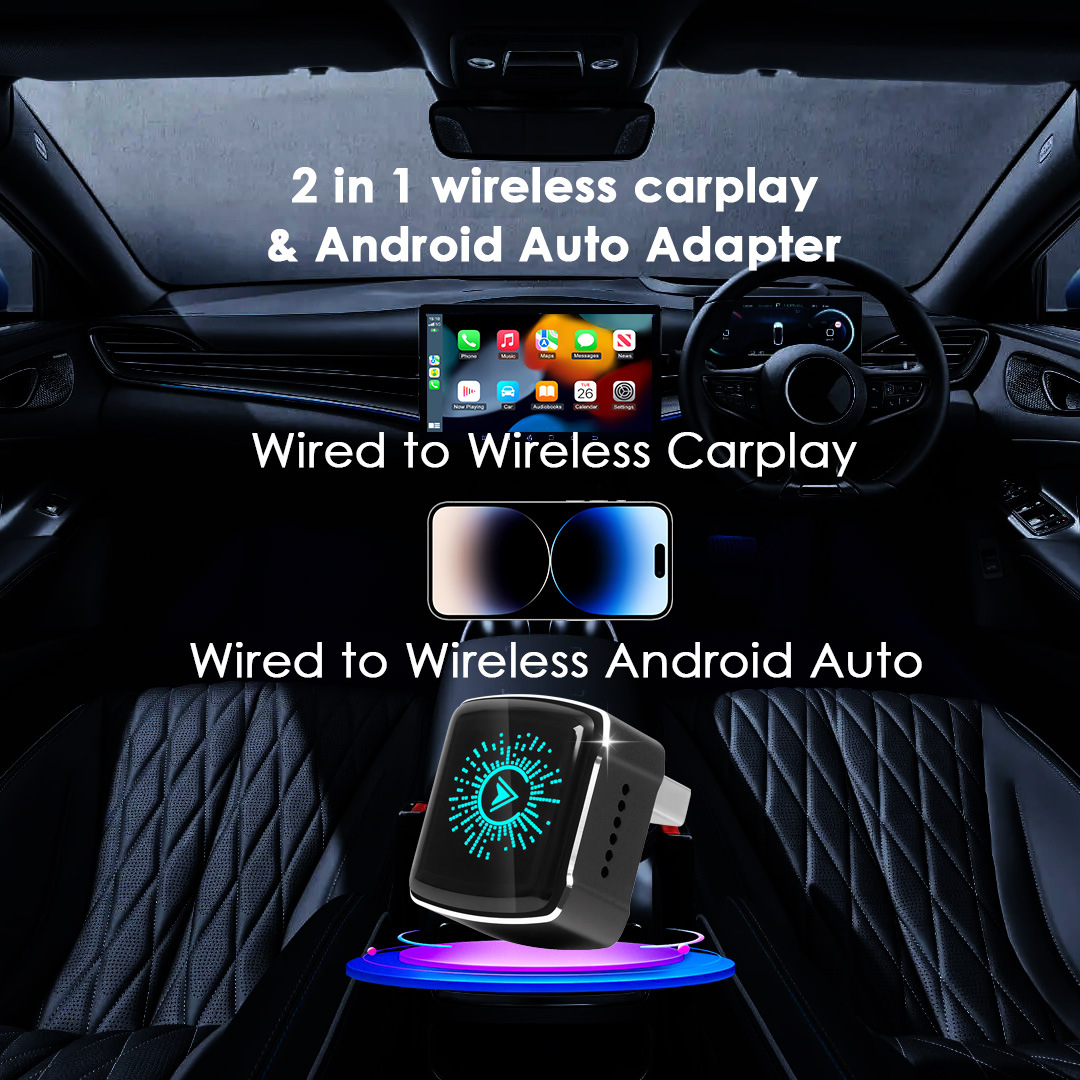 2026 Model Rgb Colorful Light Carplay Box Android Auto Two-In-One Wired to Wireless Adapter