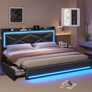 Customized Cross-Border Hot-Selling Scandinavian Style Large Bed Frame Soft-Packed Bed Led Light Bedside Industrial Iron Bed Student Bunk Bed