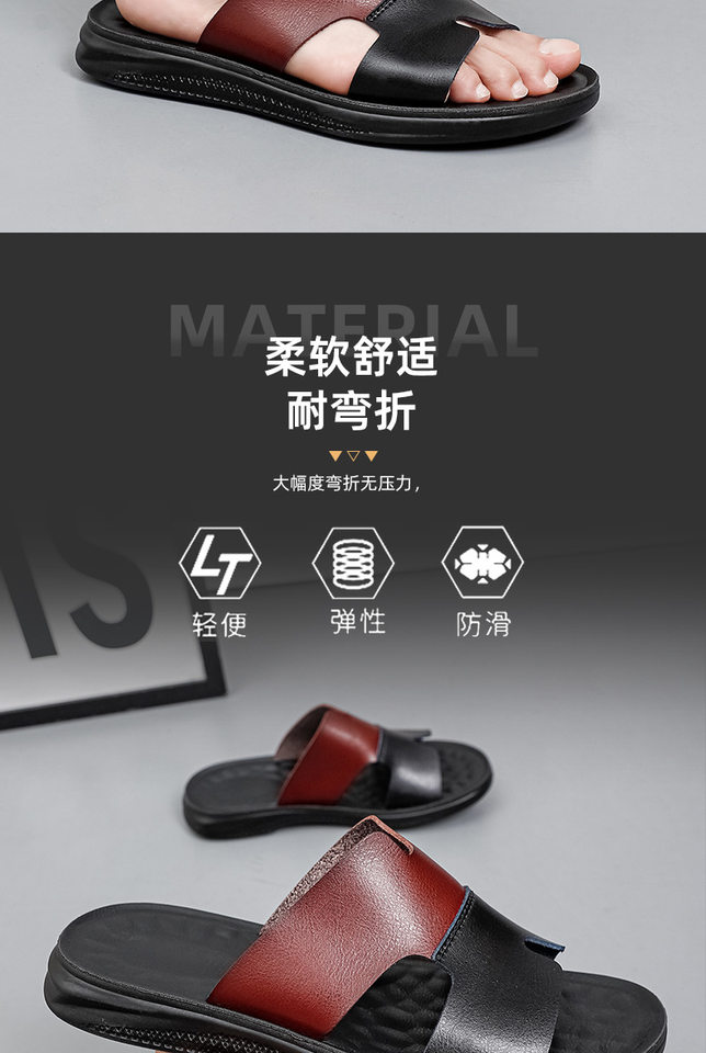 Dép sandal nam quai ngang hở mũi cỡ lớn, mặt siêu sợi phối da PU chống trượt, đi ngoài trời và đi biển — Màu trắng, Xanh nhạt, Xanh đậm, Đỏ nâu chi tiết 14