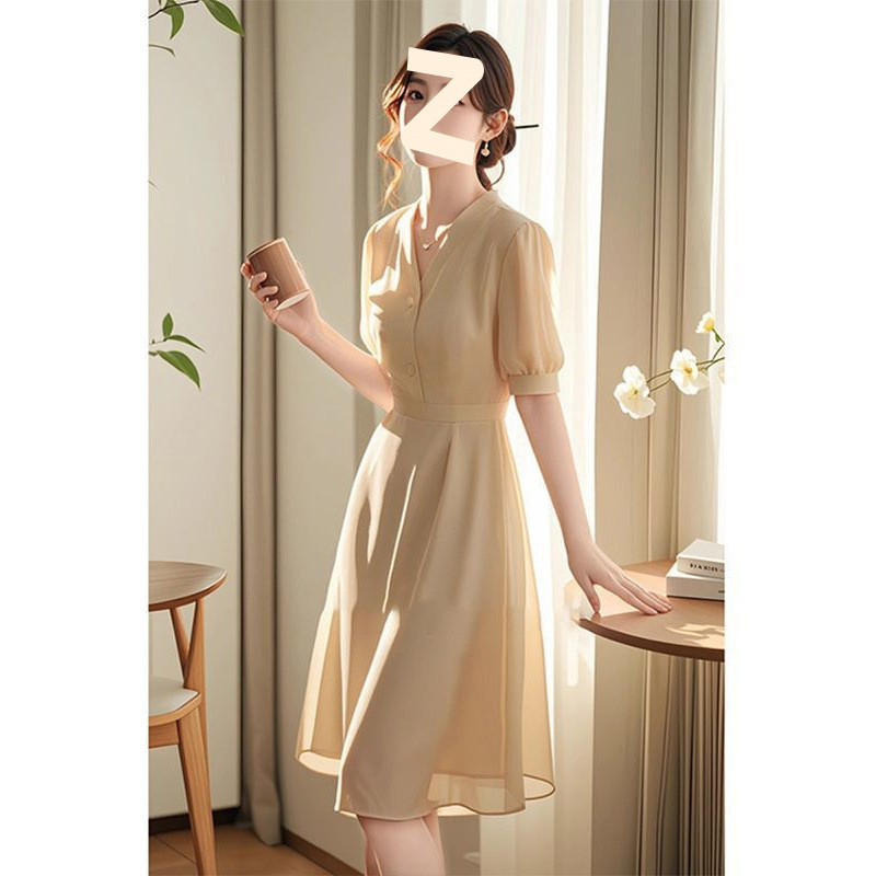 Elegant elite sophisticated khaki summer dress