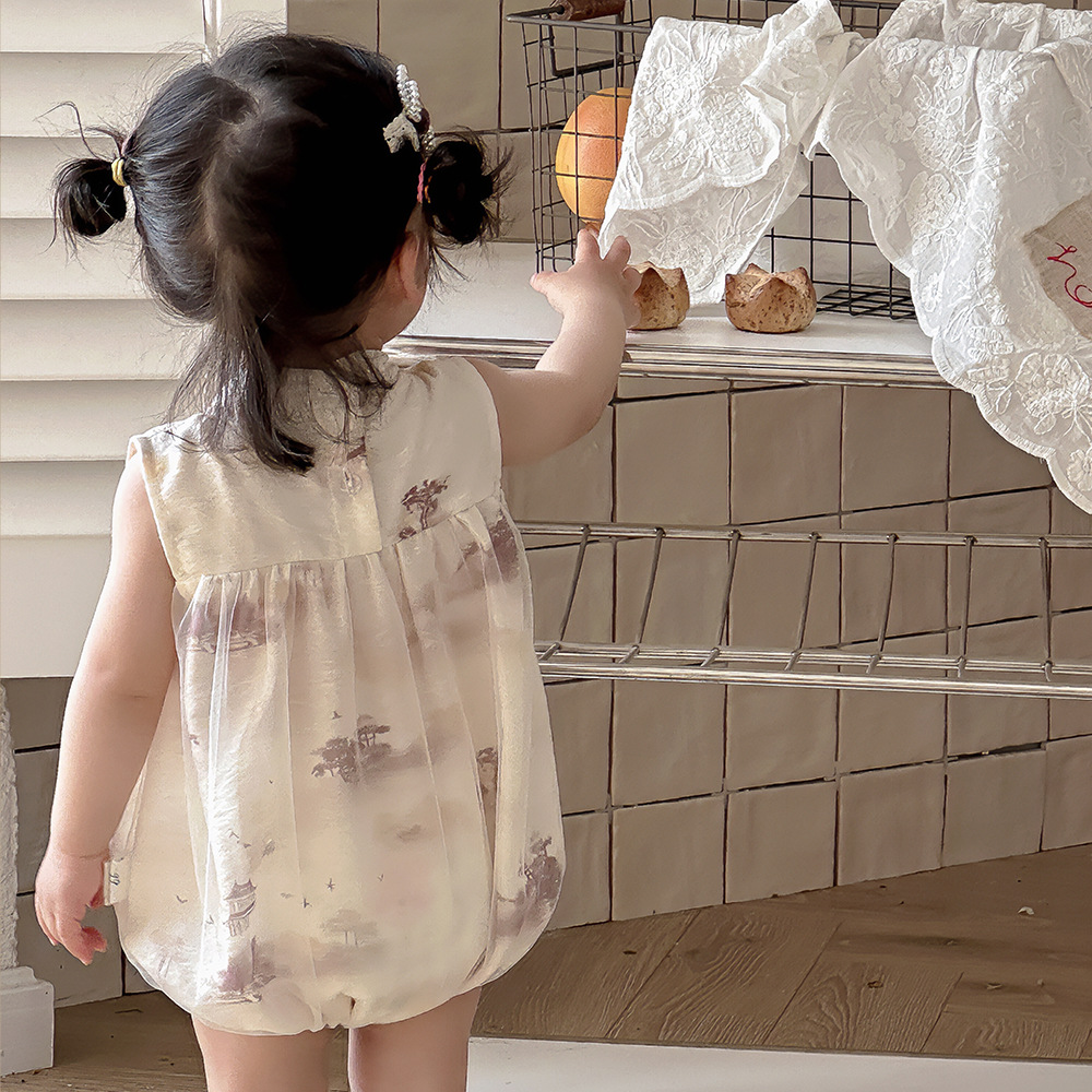 Mono de bebé 2024 estilo fino de verano para niños nuevo mampara de cheongsam chino para niñas abrigo de pedo para bebé ropa de año nuevo