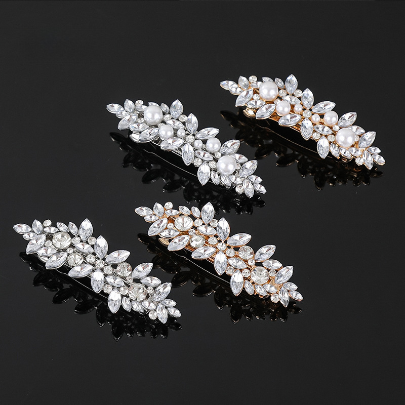 Cross-border new elegant temperament spring clip alloy hairpin rhinestone Korean version of the back of the head ponytail clip headdress wholesale_voghion.com
