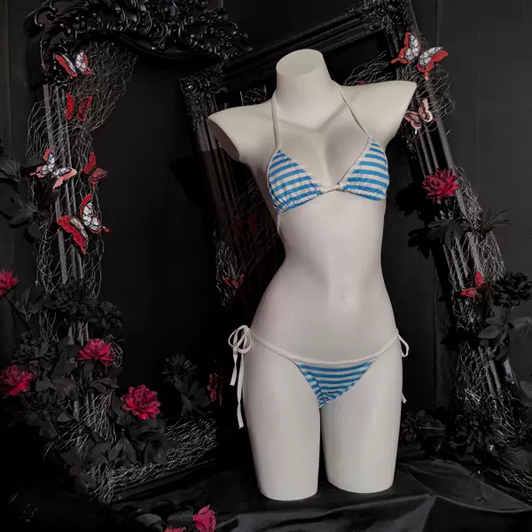 Medusa Secondary Cute Sexy Dress Blue and White Striped Bikini Lace-up Three-point Strap suit