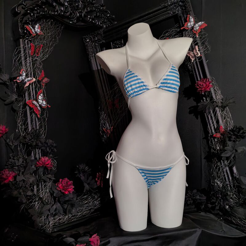 Medusa Secondary Cute Sexy Dress Blue and White Striped Bikini Lace-up Three-point Strap suit