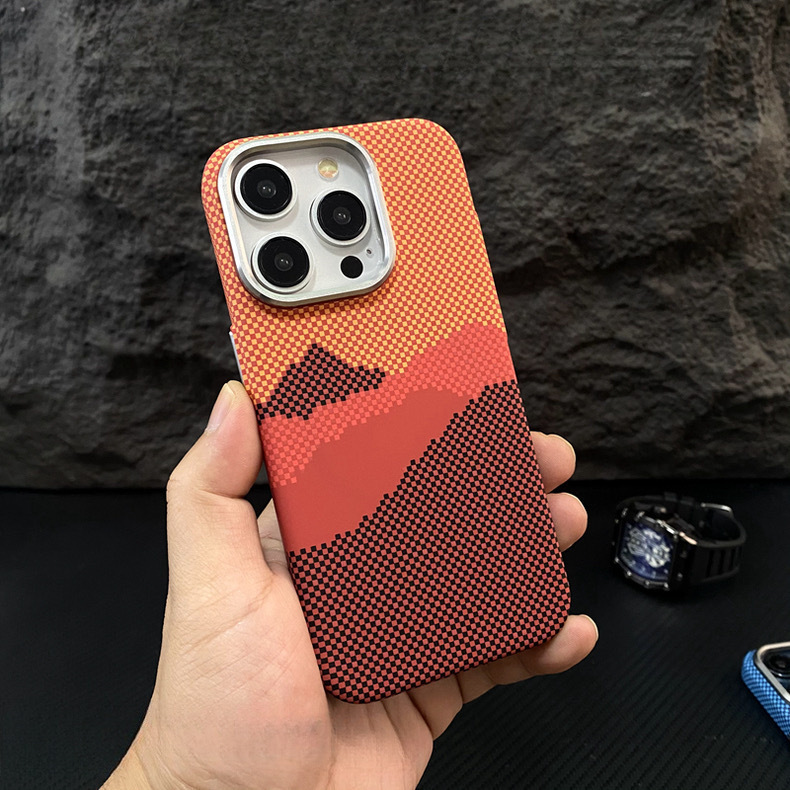 New Mountain and Galaxy Magnetic Suction Suitable for Apple 17Promax Kevlar Texture Phone Case Iphone16 Luminous