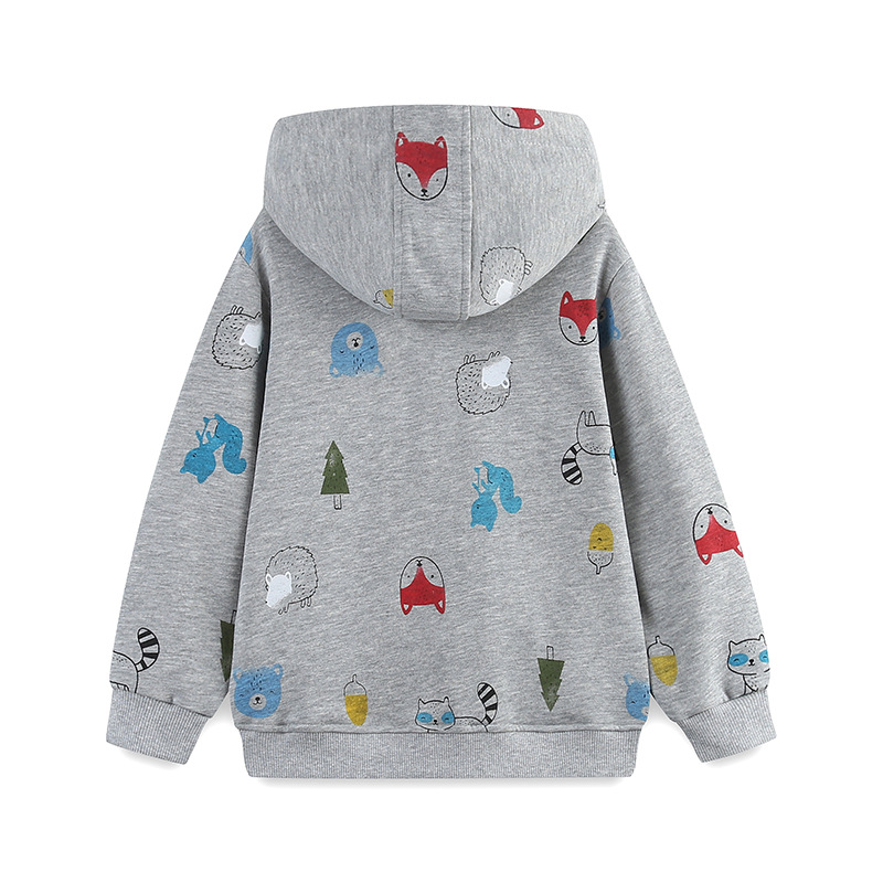 Otoño nuevo chaqueta de niño estilo europeo y americano con cremallera chaqueta infantil de algodón de punto impresa con sombrero chaqueta infantil