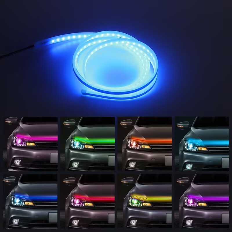 Car Hood Through-Type Daytime Running Light Modified Decorative Universal Dynamic Scanning Light Guide Strip Led Grille Ambient Light Strip