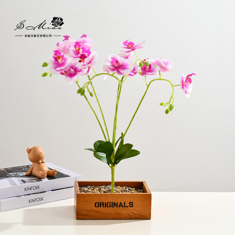 Flor falsa 5 tenedor 15 sensación de orquídea mariposa bonsai fábrica de flores de decoración directa para el hogar adornos de imitación maceta image 13